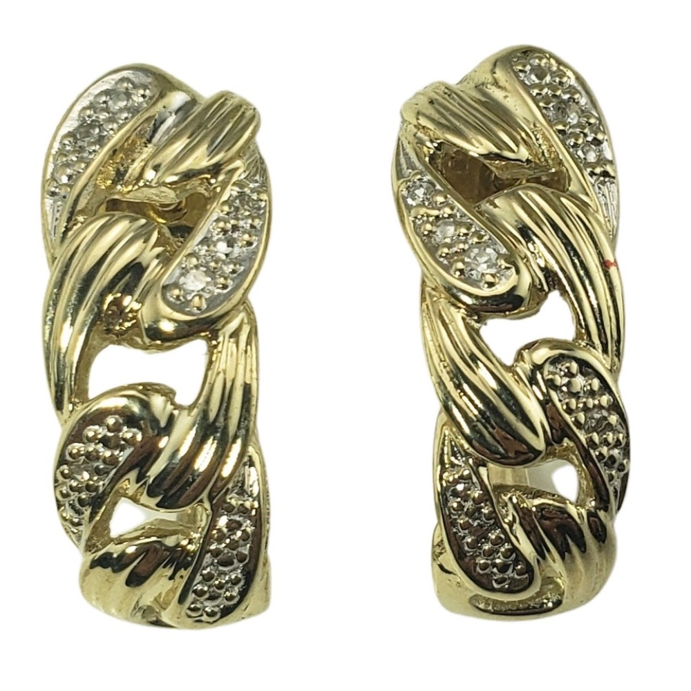 Vintage 14 Karat Yellow Gold and Diamond Hoop Earrings #12789